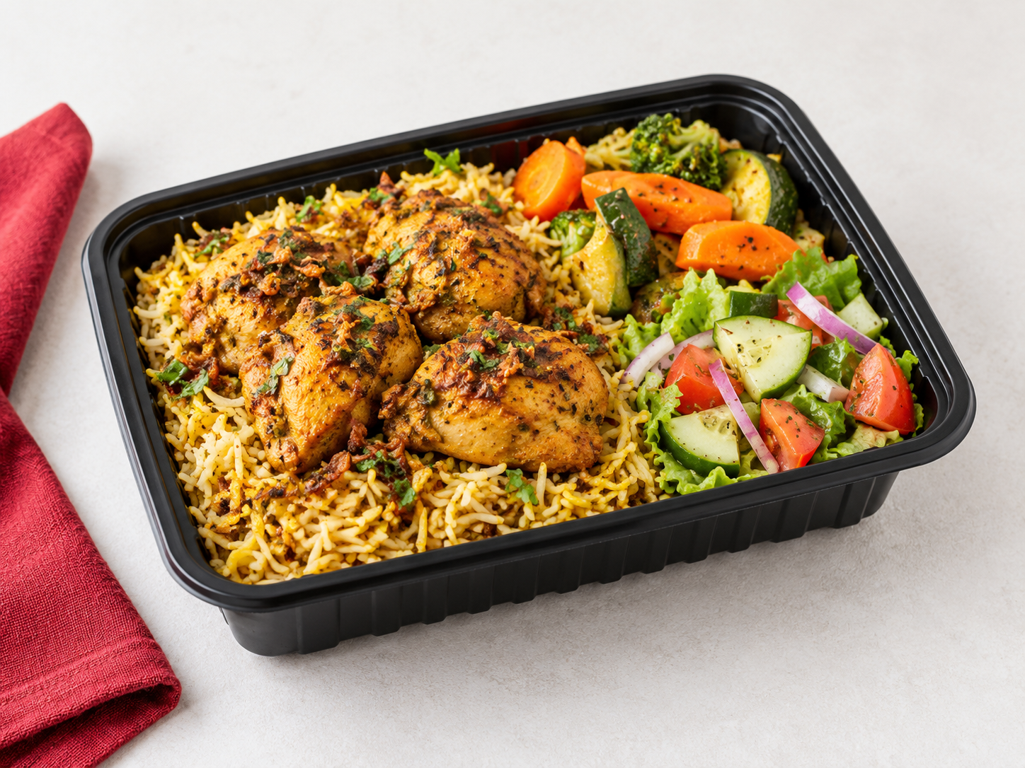 Illustrative individually packed Chicken & Rice