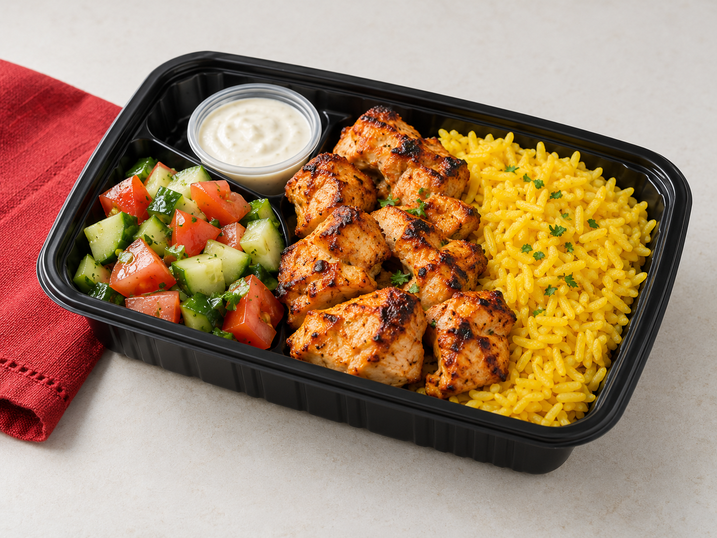 Illustrative individually packed Chicken Shish Tawook